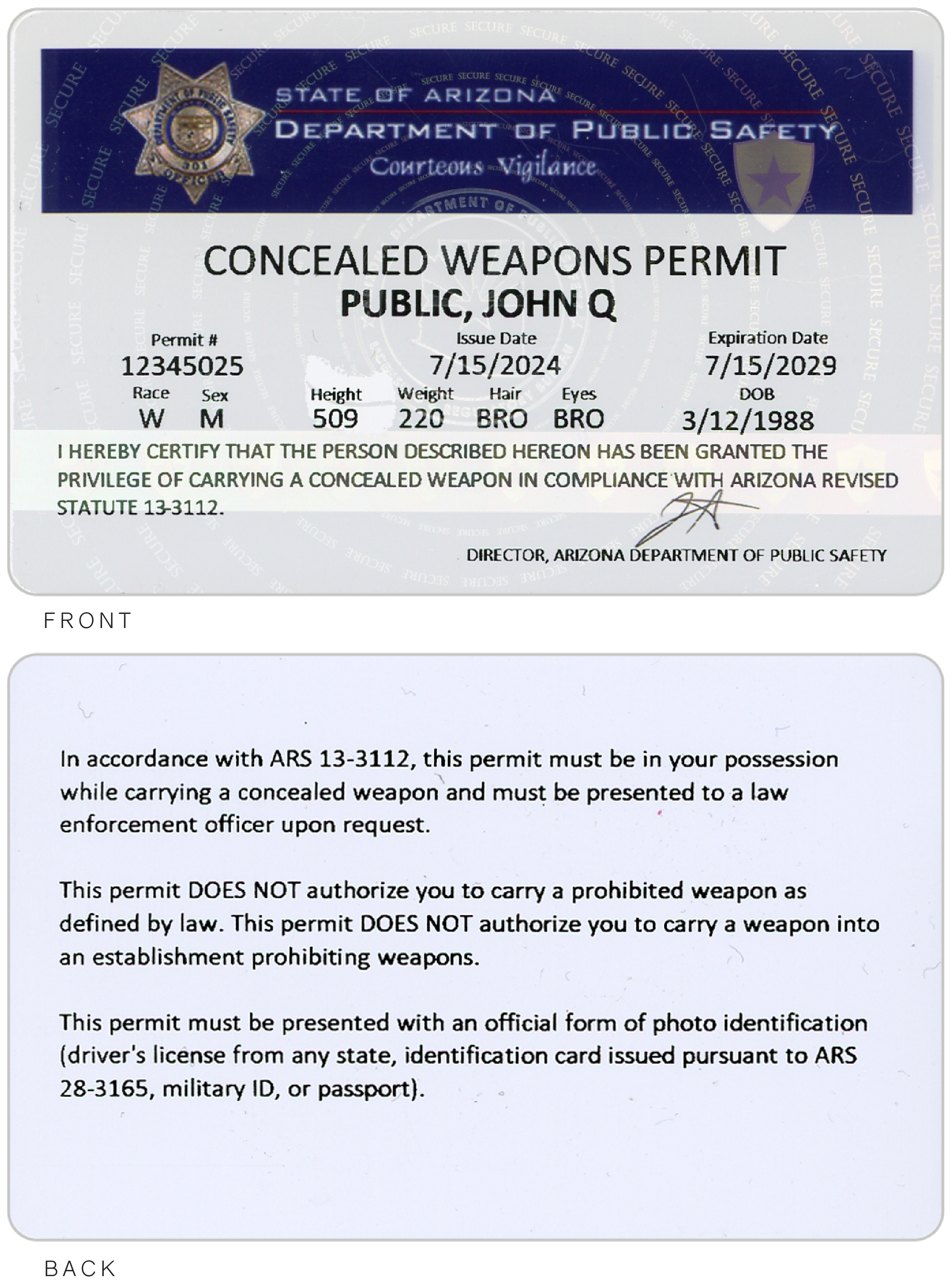 Legacy Concealed Weapons Card